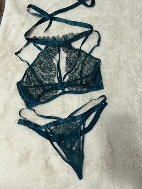 Victoria's Secret Designer Collection | Teal Strappy Bra & Thong | 36DD/M | NWOT